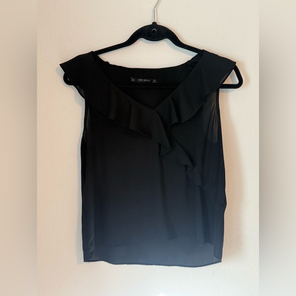 Zara Basic Black Ruffled Blouse - Picture 2 of 4